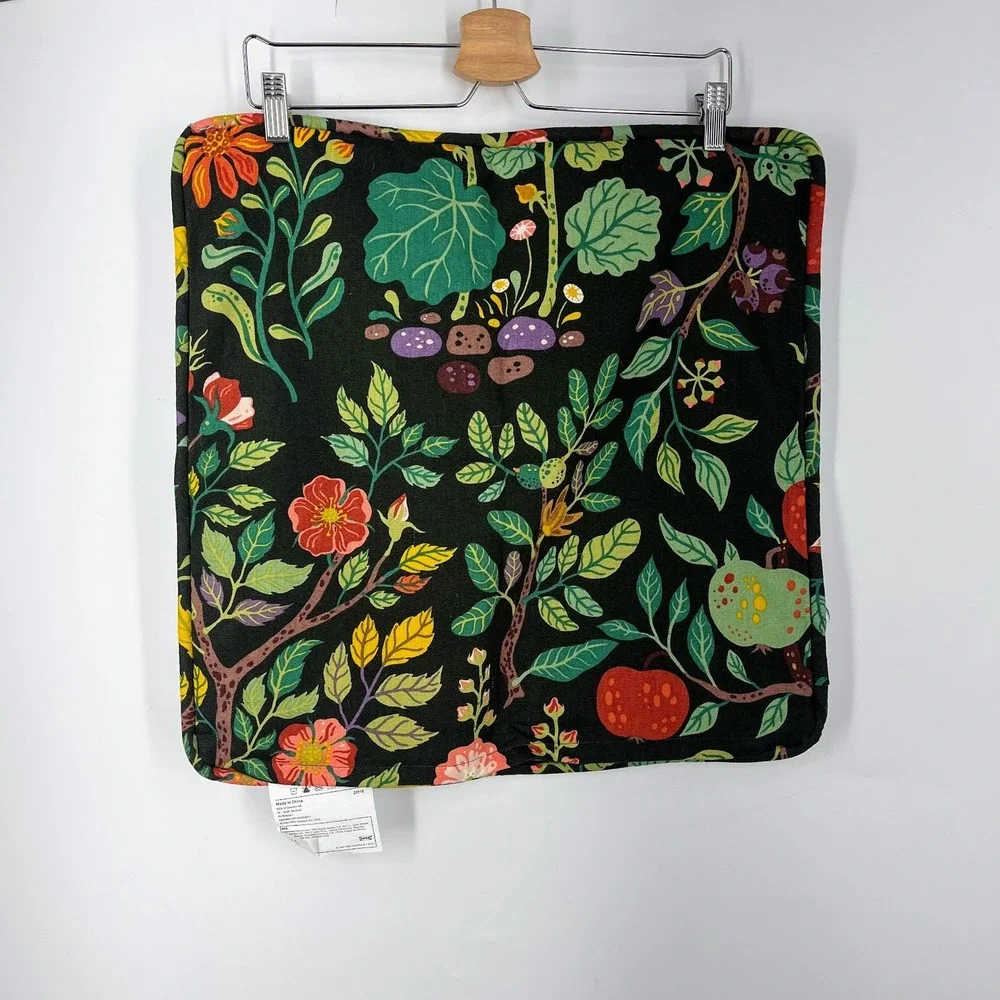 IKEA VILDPERSILJA Cushion Cover Black Multicolor Botanical Floral Print 20x20